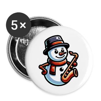 Ein Schneemann Spielt Saxophon - Buttons groß 56 mm (5er Pack) - Weiß - Vorne