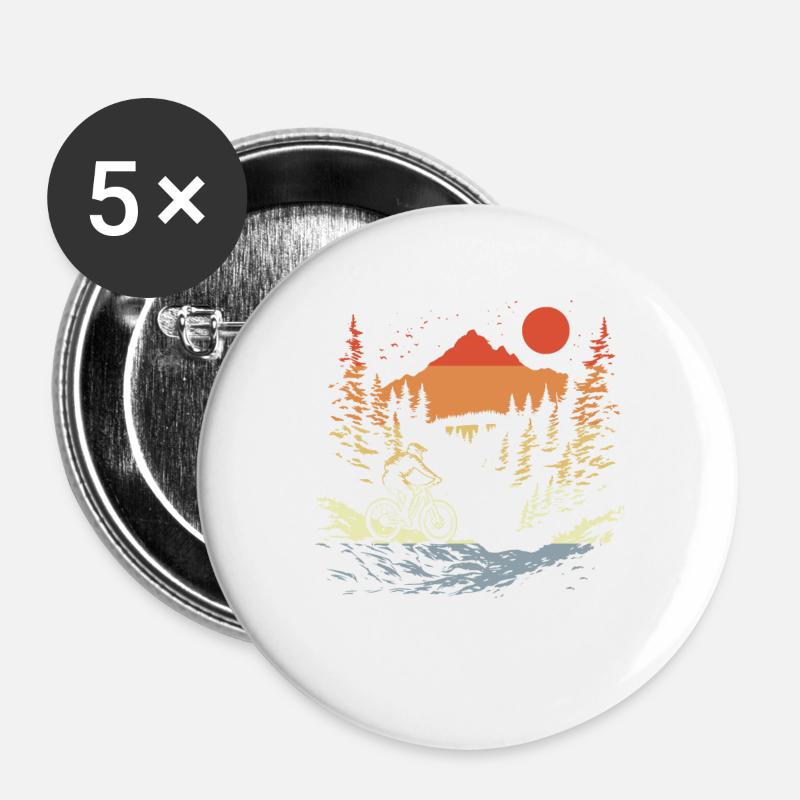 Mountain biking vintage style - Buttons large 2.2''/56 mm (5-pack) - white