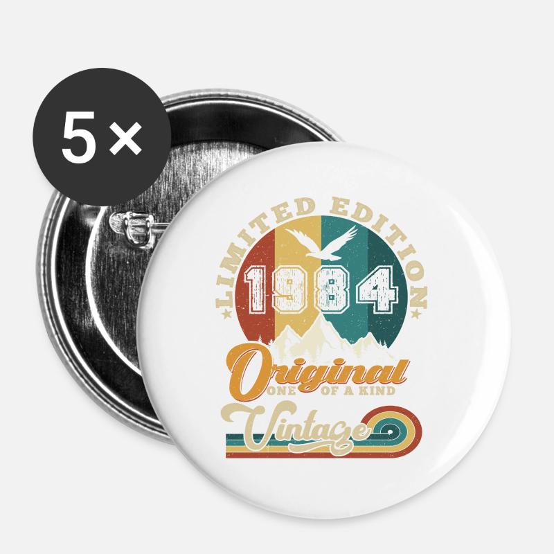 Original 1984 Vintage Limited Edition Geschenk - Buttons groß 56 mm (5er Pack) - Weiß