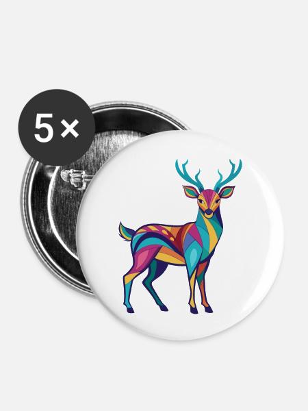 Reh - Bunt und lebhaft - Buttons groß 56 mm (5er Pack) - Weiß