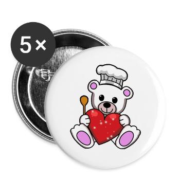 Teddy Cook Cuisiniers Cook Coeur Coeurs Ours en peluche - Lot de 5 grands badges (56 mm) - blanc - Devant