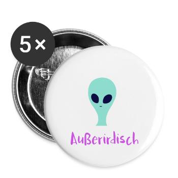 Mysteriöser Alien - Buttons groß 56 mm (5er Pack) - Weiß - Vorne
