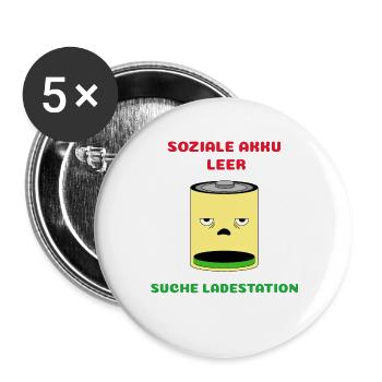 Batterie vide, recherche de la station de charge - Lot de 5 grands badges (56 mm) - blanc - Devant