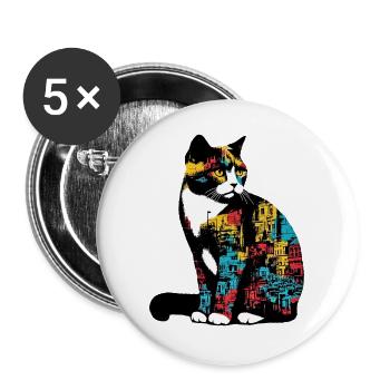 Chat - Lot de 5 grands badges (56 mm) - blanc - Devant