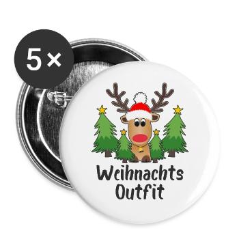 Rentier Weihnachtsoutfit Tannenbäume Weihnachten - Buttons groß 56 mm (5er Pack) - Weiß - Vorne