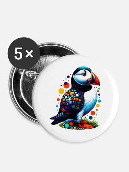 Papageitaucher - Buttons groß 56 mm (5er Pack) - Weiß