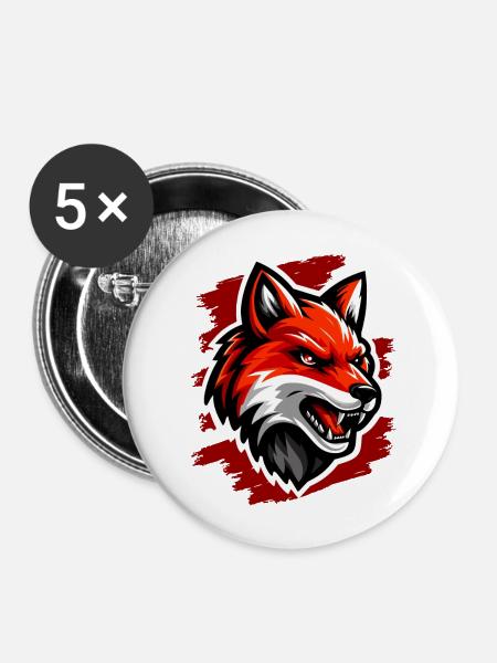 Roter Foxx - Buttons groß 56 mm (5er Pack) - Weiß