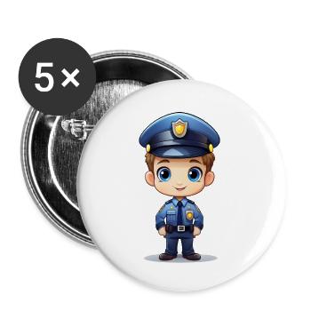Polizist – Polizei Illustration - Buttons groß 56 mm (5er Pack) - Weiß - Vorne