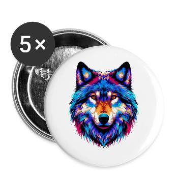 Wolf - Buttons groß 56 mm (5er Pack) - Weiß - Vorne