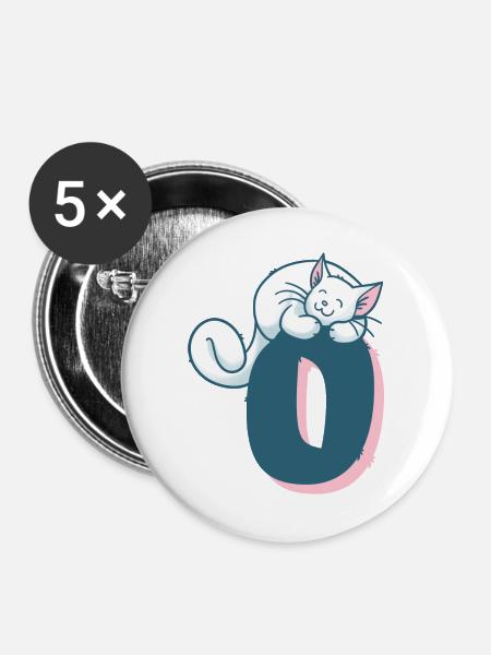 Katze Buchstabe O - Buttons groß 56 mm (5er Pack) - Weiß