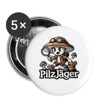 Pilzsammler Pilzjäger Pilze Wald Natur Humor Spaß - Buttons groß 56 mm (5er Pack) - Weiß - Vorne
