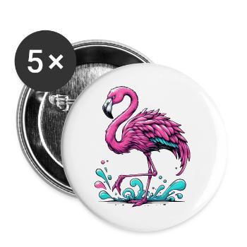 Flamant - Lot de 5 grands badges (56 mm) - blanc - Devant