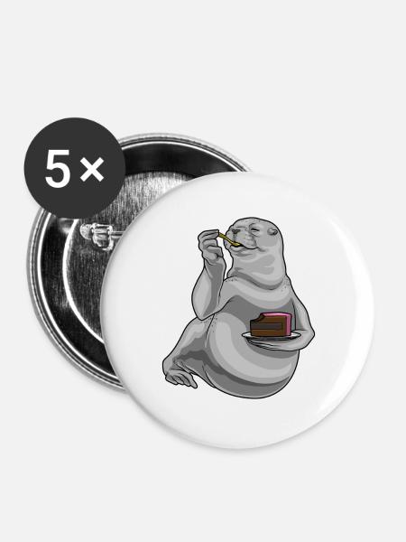 Seehund Kuchen - Buttons groß 56 mm (5er Pack) - Weiß