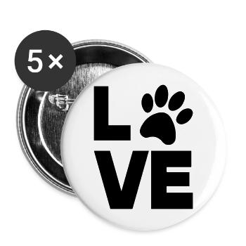 pfote love - Buttons groß 56 mm (5er Pack) - Weiß - Vorne