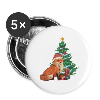 Fuchs Nikolaus Weihnachtsmann Santa Tannenbaum - Buttons groß 56 mm (5er Pack) - Weiß - Vorne