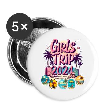 Girls Trip Wochenende 2024 Frauen Mädelsreisen - Buttons groß 56 mm (5er Pack) - Weiß - Vorne