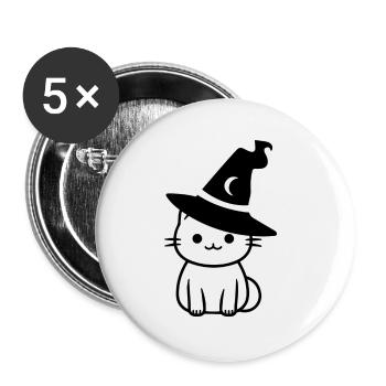 Chat sorcière d'halloween noir et blanc - Lot de 5 grands badges (56 mm) - blanc - Devant