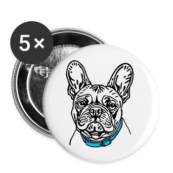 französische bulldoge - Buttons groß 56 mm (5er Pack) - Weiß - Vorne