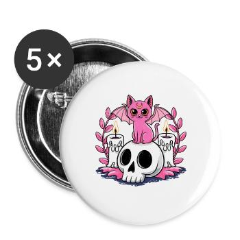 Halloween Pink Kitty Cat Witch Kawaii Anime Manga. - Buttons large 2.2''/56 mm (5-pack) - white - Front