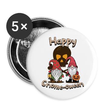 Happy Gnome-Oween Lustiger Halloween Gnom Spruch - Buttons groß 56 mm (5er Pack) - Weiß - Vorne