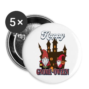 Happy Gnome-Oween Lustiger Halloween Gnom Spruch - Buttons groß 56 mm (5er Pack) - Weiß - Vorne