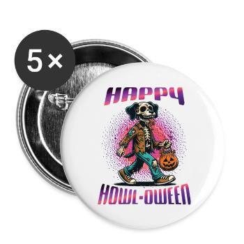 Happy Howl-oween Lustiger Halloween Hunde Spruch - Buttons groß 56 mm (5er Pack) - Weiß - Vorne