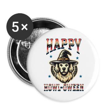 Happy Howl-Oween Drôle Halloween Chien Dire - Lot de 5 grands badges (56 mm) - blanc - Devant