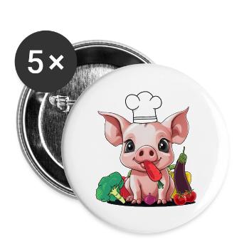 Schwein Gemüse Koch Köchin Köche kochen Ferkel - Buttons groß 56 mm (5er Pack) - Weiß - Vorne