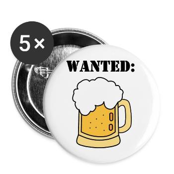 wanted beer - Buttons large 2.2''/56 mm (5-pack) - white - Front