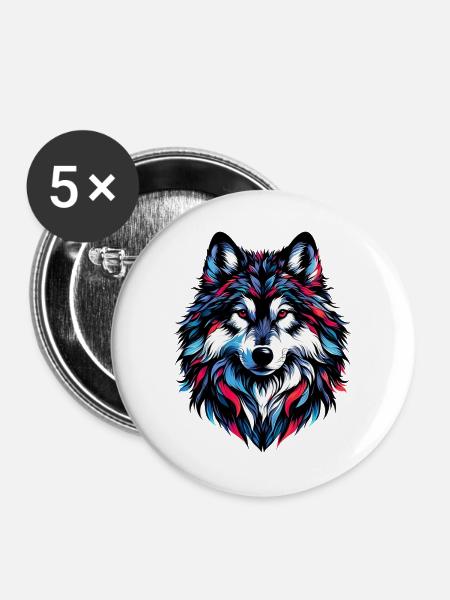 Wolf - Buttons groß 56 mm (5er Pack) - Weiß