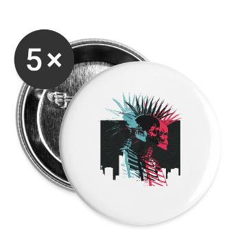 Neon Punk Rock Schädel City Skyline - Buttons groß 56 mm (5er Pack) - Weiß - Vorne