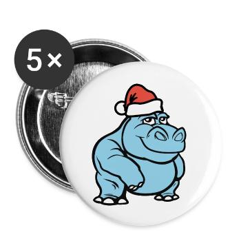 nilpferd comic weihnachten - Buttons groß 56 mm (5er Pack) - Weiß - Vorne
