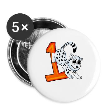 Zahl 1 Nummer Eins - Schneeleopard Motiv - Buttons groß 56 mm (5er Pack) - Weiß - Vorne
