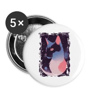 Mystic Cat - Buttons large 2.2''/56 mm (5-pack) - white - Front