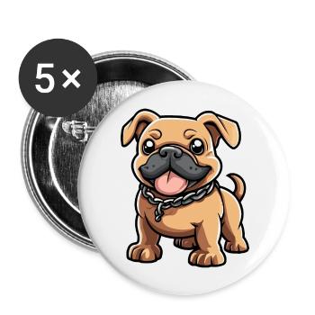 Bulldog Dog Comic Cute - Buttons large 2.2''/56 mm (5-pack) - white - Front