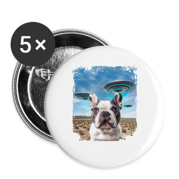 French Bulldog Dog Selfie with Alien UFOs. - Buttons large 2.2''/56 mm (5-pack) - white - Front