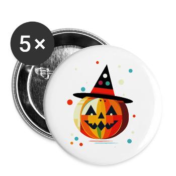 Halloween pumpkin in bright colors with witch hat - Buttons large 2.2''/56 mm (5-pack) - white - Front