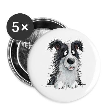 Droll Border Collie Chien de troupeau Amoureux des chiens - Lot de 5 grands badges (56 mm) - blanc - Devant