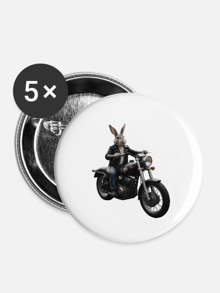 Biker Hase - Buttons groß 56 mm (5er Pack) - Weiß