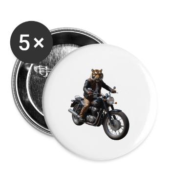 Tigre motard - Lot de 5 grands badges (56 mm) - blanc - Devant