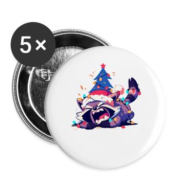 drôle raton laveur arbre de Noël guirlandes lumineuses - Lot de 5 grands badges (56 mm) - blanc - Devant