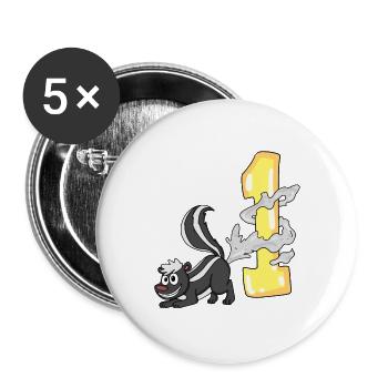 Zahl 1 Nummer Eins - Stinktier Motiv - Buttons groß 56 mm (5er Pack) - Weiß - Vorne