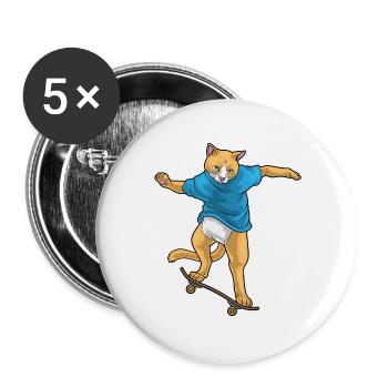 Chat Skater Skateboard - Lot de 5 grands badges (56 mm) - blanc - Devant