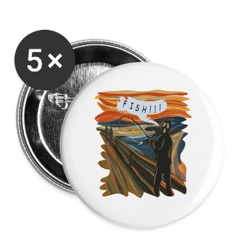 Fangrafik eines Anglers bei Sonnenuntergang - Buttons groß 56 mm (5er Pack) - Weiß - Vorne