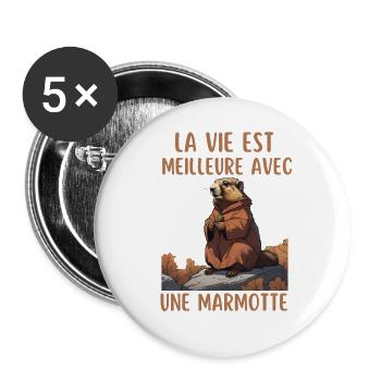 La vie est meilleure avec une marmotte - Lot de 5 grands badges (56 mm) - blanc - Devant