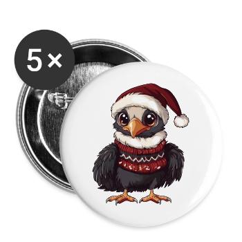 corbeau harpie oiseau bande dessinée de Noël - Lot de 5 grands badges (56 mm) - blanc - Devant