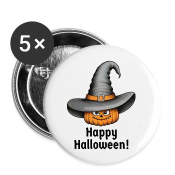 Happy Halloween Pumpkin Hat Witch Hat - Buttons large 2.2''/56 mm (5-pack) - white - Front