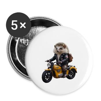 Herisson motard - Lot de 5 grands badges (56 mm) - blanc - Devant