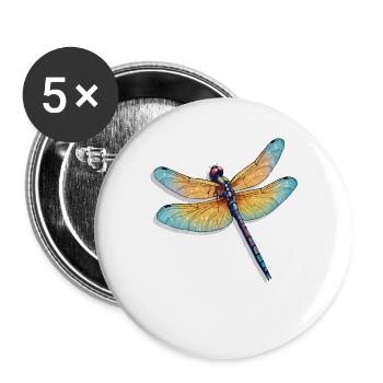 Farbenprächtige Libelle Illustration - Buttons groß 56 mm (5er Pack) - Weiß - Vorne