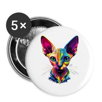 Sphynx Katze Sphynxkatze Canadian Cat Süße Sphinx - Buttons groß 56 mm (5er Pack) - Weiß - Vorne